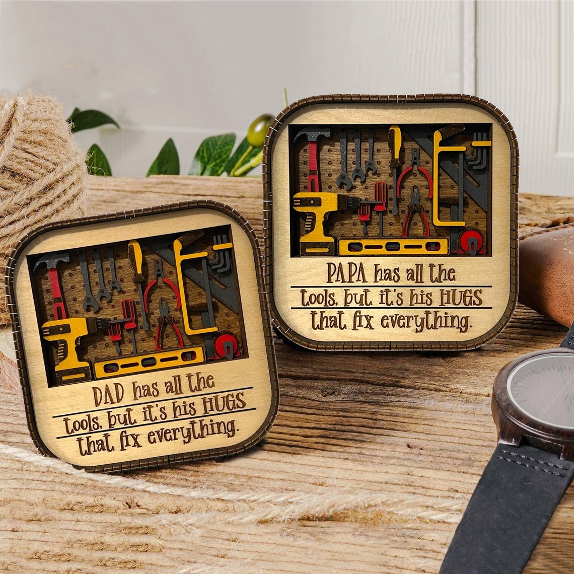 Custom Father's Day Wooden Home Sign Decor Shelf Display Dad-Grandpa-Papa has all the tools
