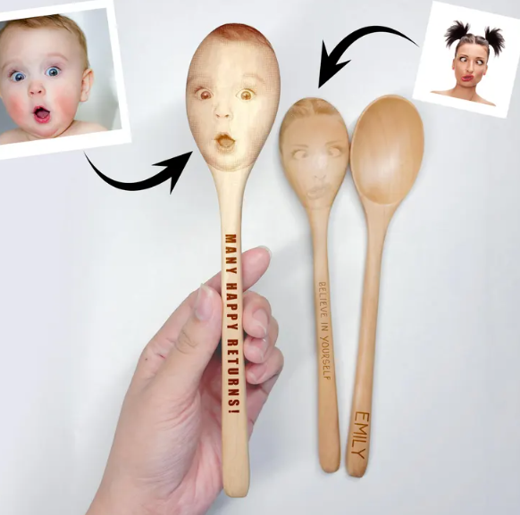 Custom Wooden Spoons with Carved Baby Name and Faces — Fun & Unique Gift