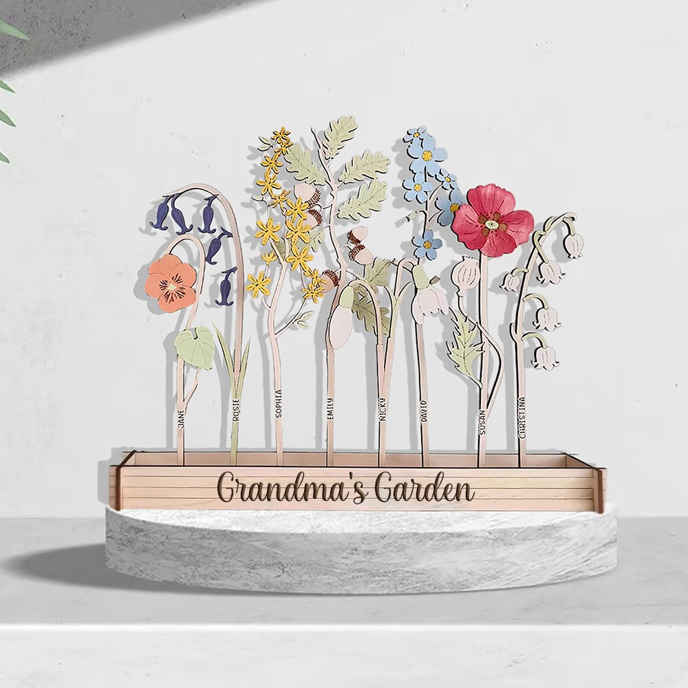 Personalized Grandma's Garden Birth Flower Wood Sign For Mother's Day Gift