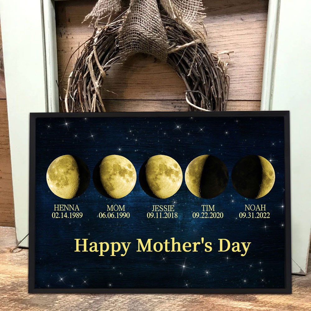 Personalized Moon Phase Frame Wall Art Home Decor For Mother's Day Gift