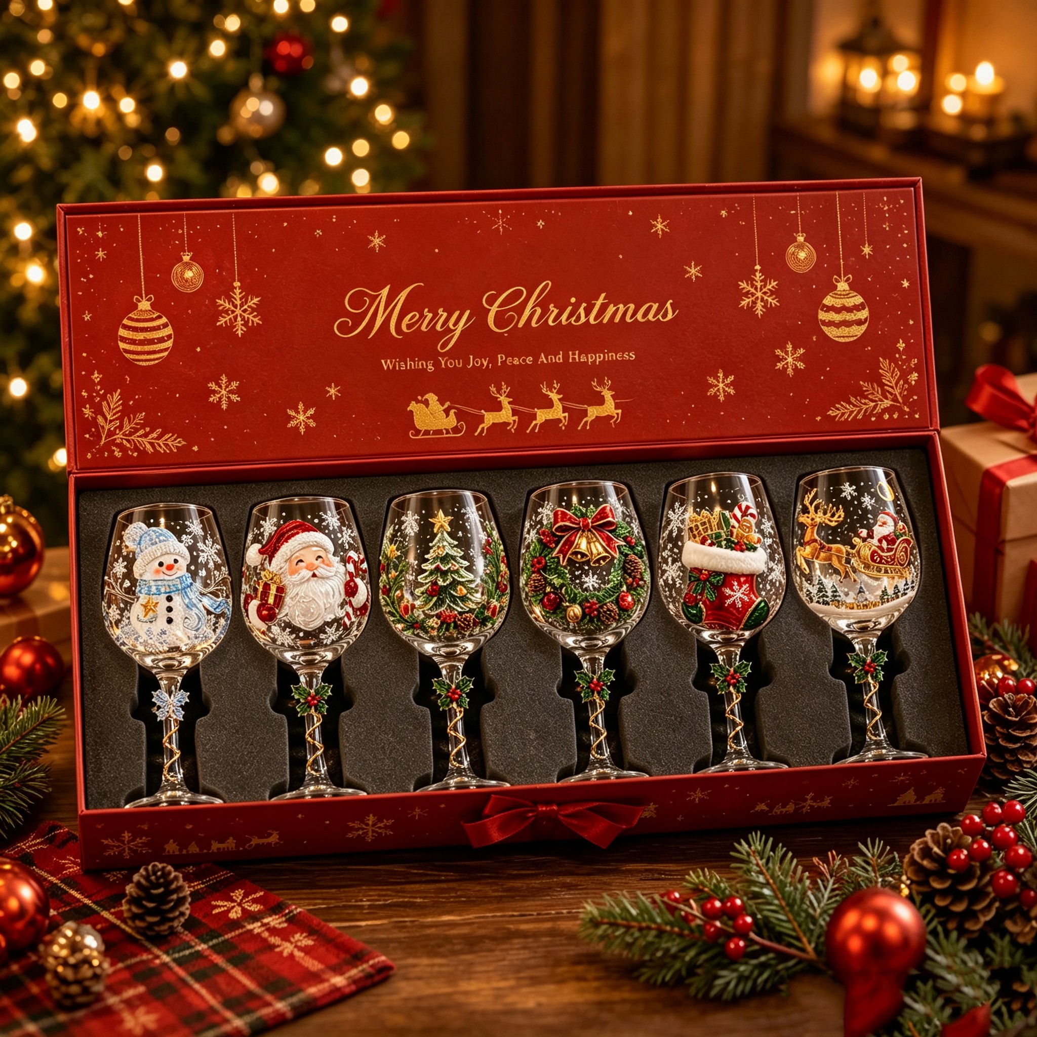 Christmas Wine Glass Collection Gift Box Set Unique Christmas Gift 