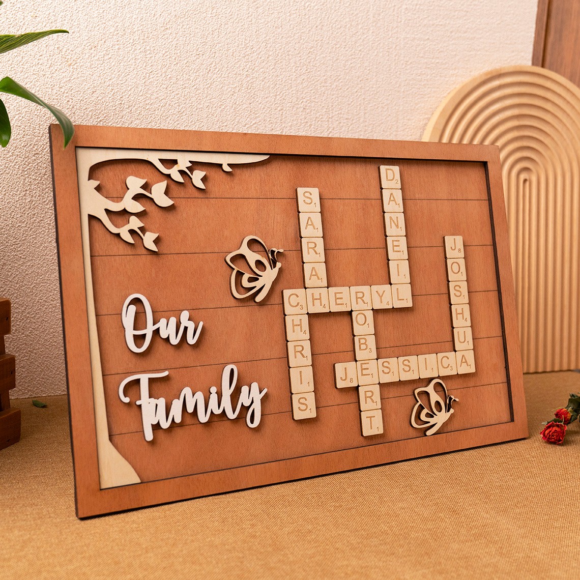 Personalized Family Scrabble Frame | A Heartfelt Wooden Sign for Parents & Grandparents