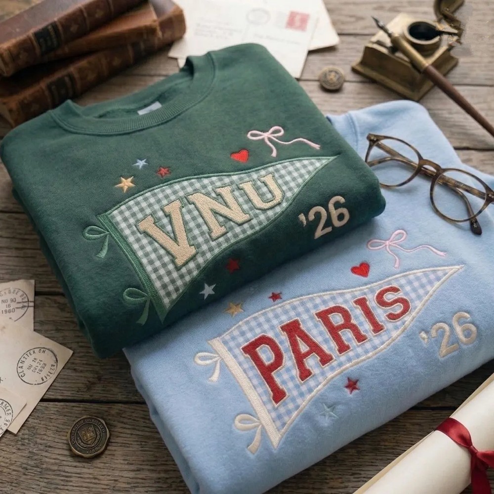 Embroidered Custom Pennant Sweatshirt, Personalized College Letter Crewneck, School Spirit Shirt Game Day Outfit