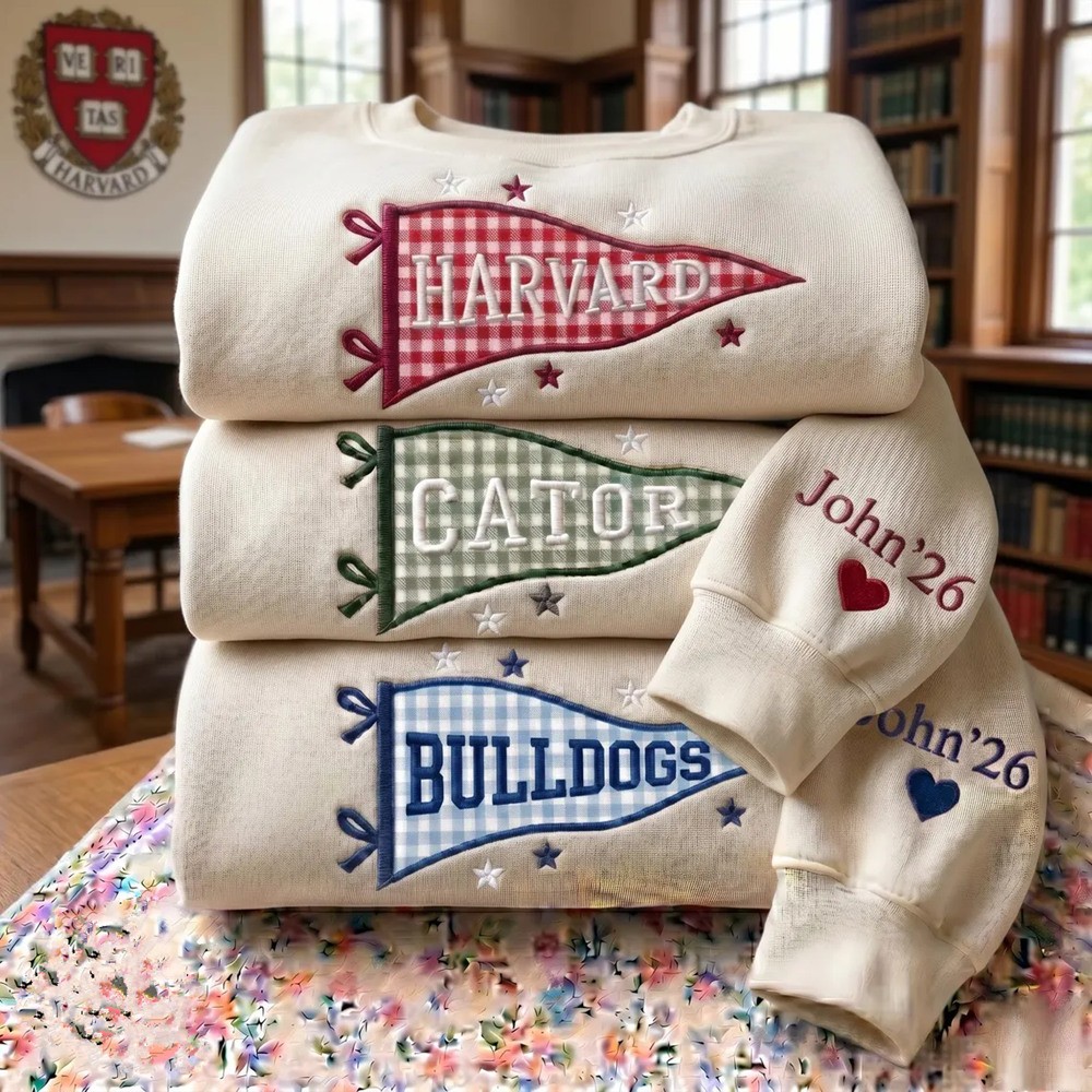 Custom Pennant University Embroidered Sweatshirt, College Letter Sweater, School Spirit Shirt Game Day Outfit