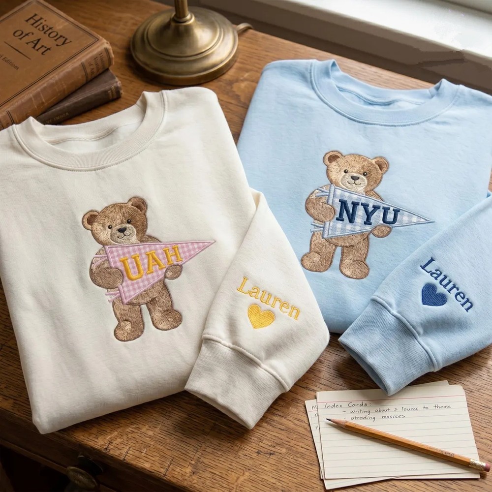 Embroidered Varsity College Flag Sweatshirt, Gingham Applique Tee, School Spirit Shirt Game Day Outfit