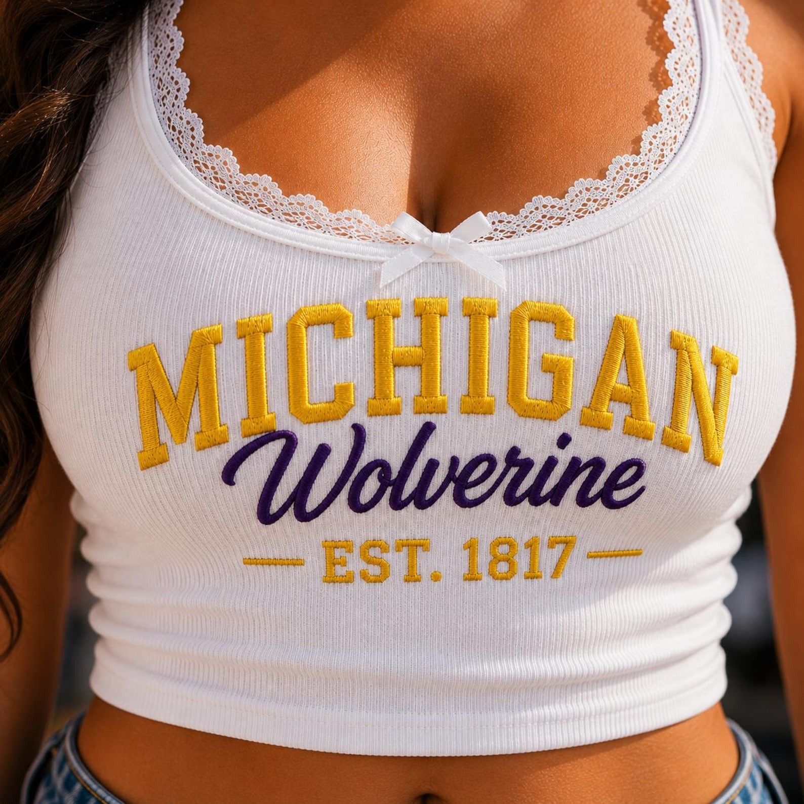 Custom Embroidered Lace Tank Top: Sport Teams Shirt, Ironic Game Day, Game Day Ribbed Cami, Retro College Mascot Top, Sorority Sister