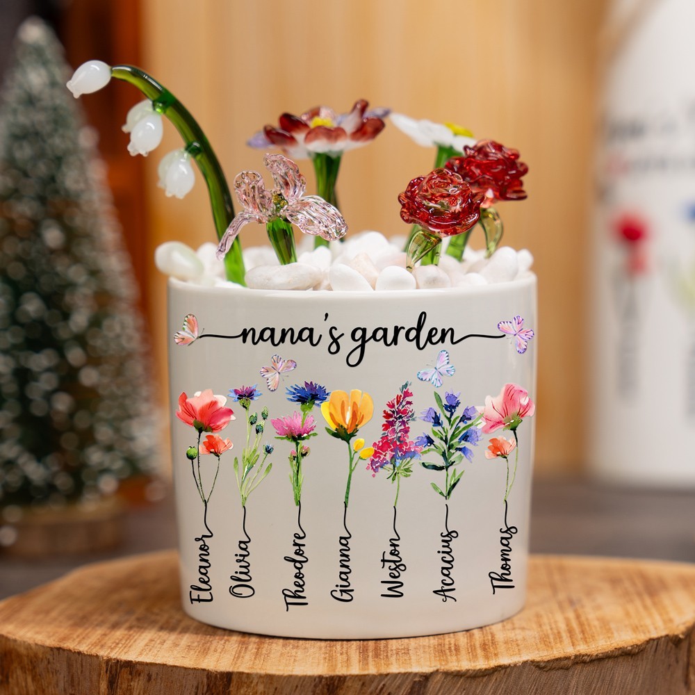 Custom Nana's Garden Birth Flower Pot With Grandkids Name For Grandma Mom Nana Gift Ideas