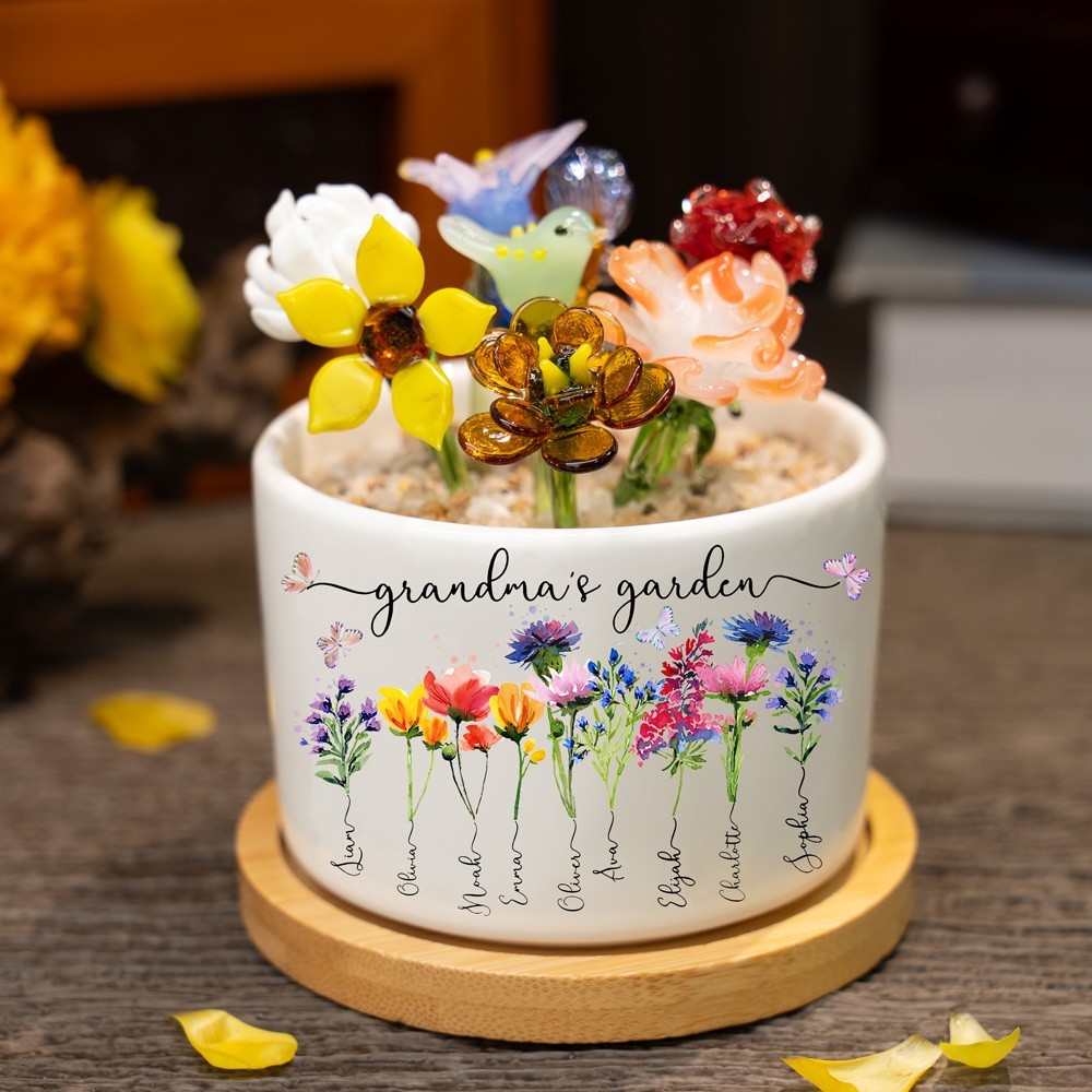 Custom Grandma's Garden Birth Flower Pot with Mini Glass Flower Spring Decoration Mother's Day Gift