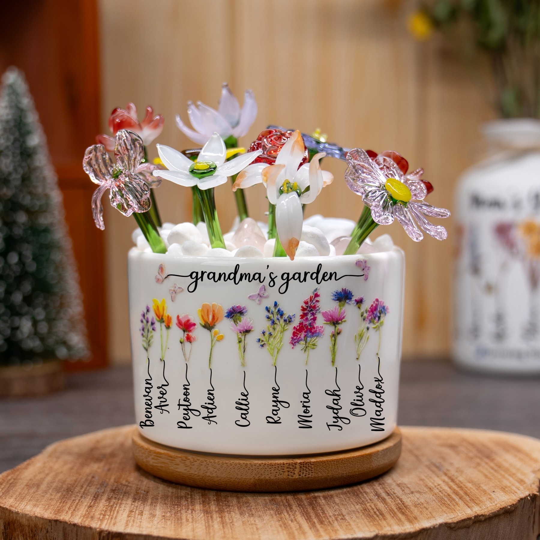 Custom Grandma's Garden Birth Flower Pot With Grandkids Name For Grandma Mom Gift Ideas