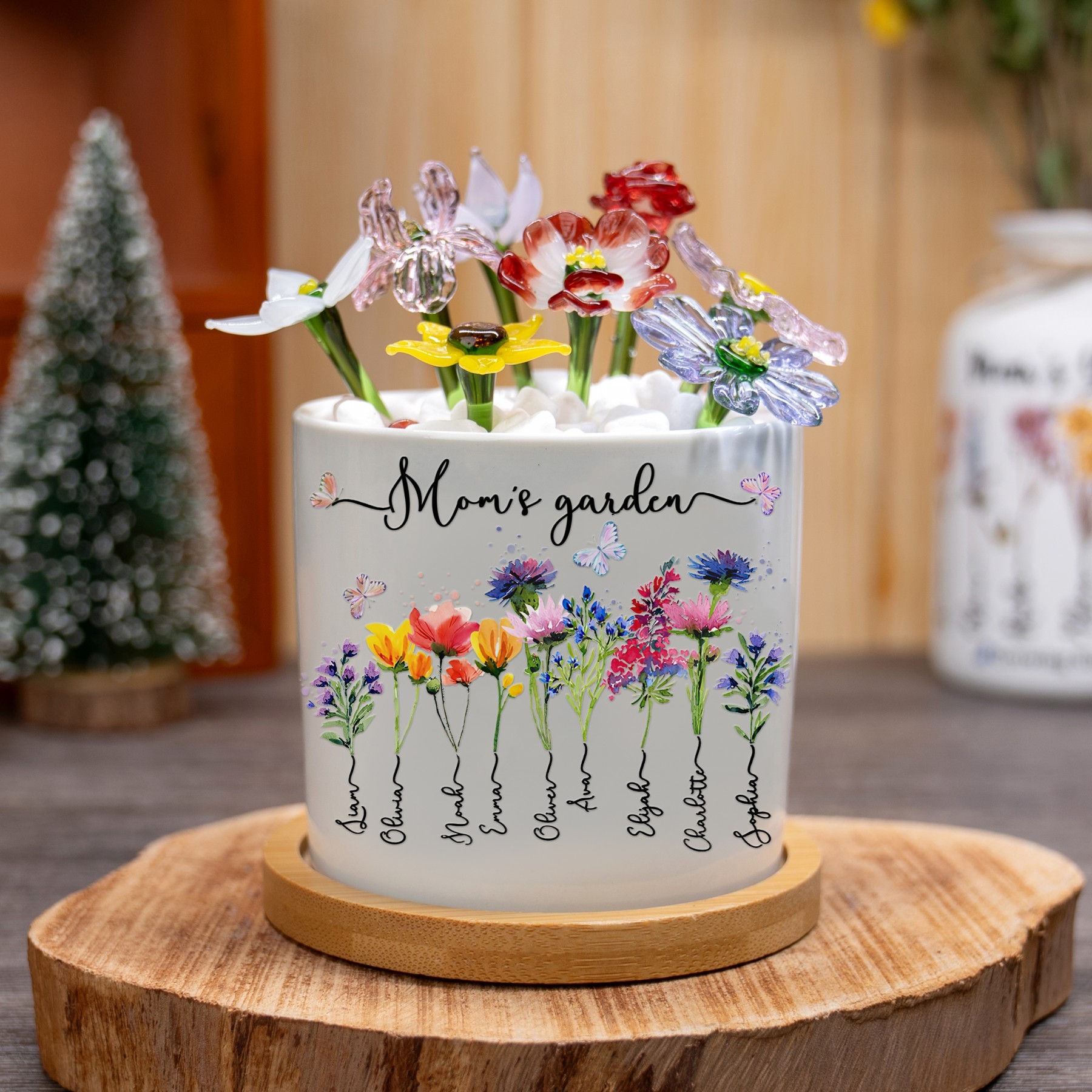 Custom Mom's Garden Birth Flower Pot With Kids Name For Grandma Mom Gift Ideas