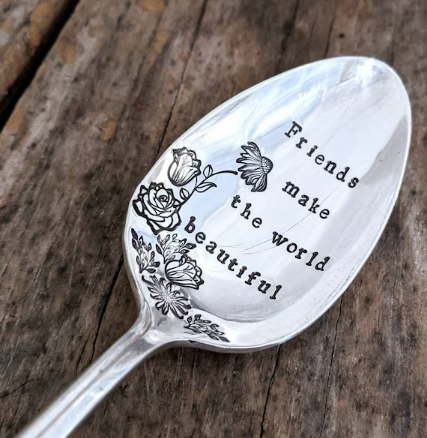 Serving Spoon, Hand Stamped Silver Plated Spoon, Friends Make Life Beautiful, Large Spoon, Personalized Serving Spoon, Custom Serving Spoon