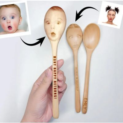 Custom Wooden Spoons with Carved Baby Name and Faces — Fun & Unique Gift