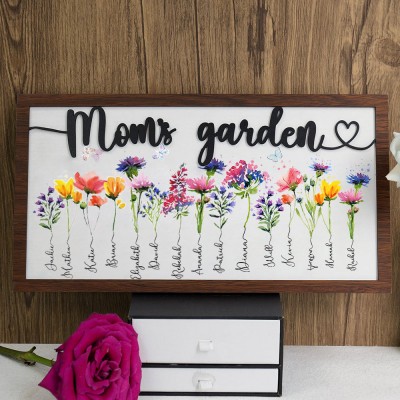 Custom Mom's Garden Birth Month Flower Wooden Sign For Mother's Day Gift