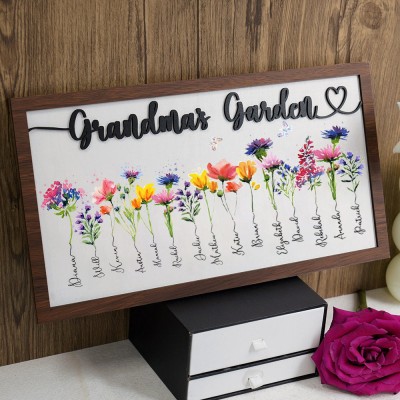 Custom Grandma's Garden Birth Month Flower Wooden Sign For Mother's Day Gift