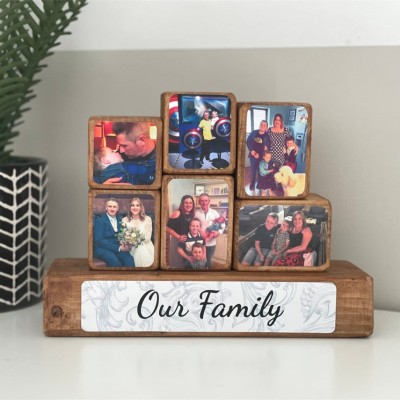 Custom Wood Stacking Photo Blocks Set For Anniversary Family Gift Ideas