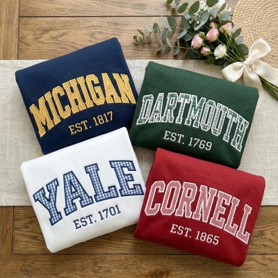Embroidered Custom Varsity Letter Sweatshirt, University Gingham Applique Tee School Spirit Shirt Game Day Outfit