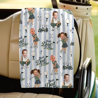 Custom Golf Towel With Kids Photo Father's Day Gift For Dad Or Grandpa Best Dad by Par