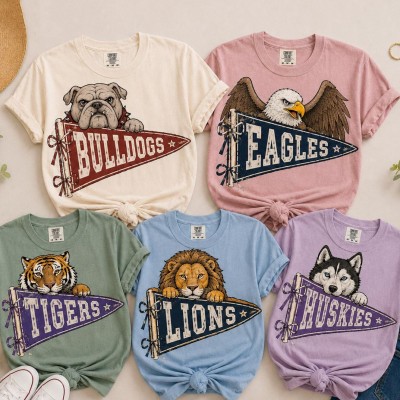 Custom Mascot Pennant Shirt,Game Day Shirt,Favorite Team Shirt,Football Mom Tee,School Spirit Mascot
