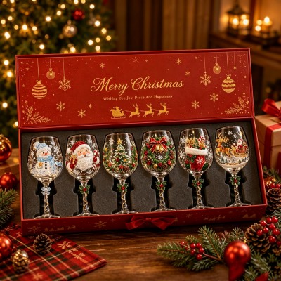 Christmas Wine Glass Collection Gift Box Set Unique Christmas Gift 