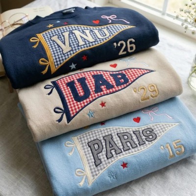 Custom Pennant University Embroidered Sweatshirt, College Letter Sweater, School Spirit Shirt Game Day Outfit