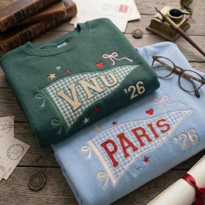 Embroidered Custom Pennant Sweatshirt, Personalized College Letter Crewneck, School Spirit Shirt Game Day Outfit