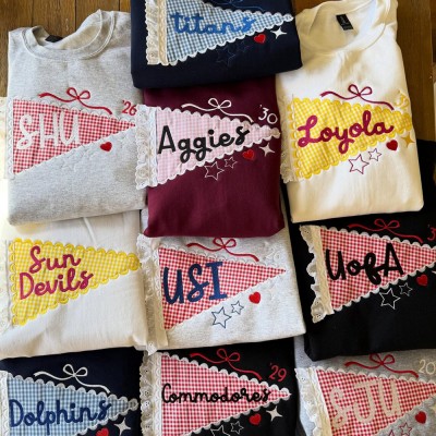 Custom Pennant University Embroidered Sweatshirt, College Letter Sweater, School Spirit Shirt Game Day Outfit