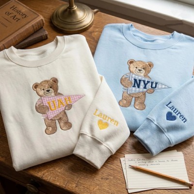 Embroidered Varsity College Flag Sweatshirt, Gingham Applique Tee, School Spirit Shirt Game Day Outfit
