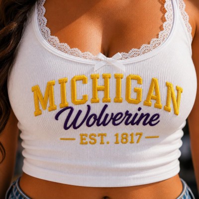 Custom Embroidered Lace Tank Top: Sport Teams Shirt, Ironic Game Day, Game Day Ribbed Cami, Retro College Mascot Top, Sorority Sister
