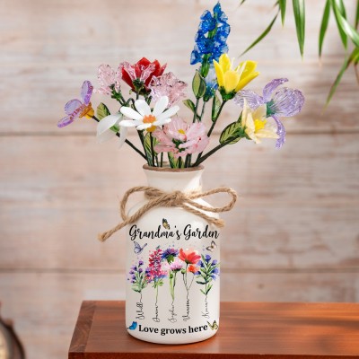 Custom Grandma's Garden Birth Flower Vase With Glass Birth Flower Mother's Day Gift