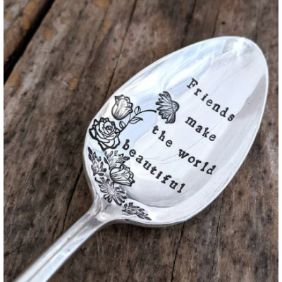 Serving Spoon, Hand Stamped Silver Plated Spoon, Friends Make Life Beautiful, Large Spoon, Personalized Serving Spoon, Custom Serving Spoon