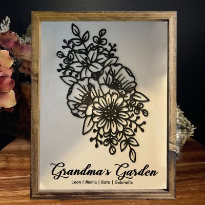 Personalized Grandma's Garden Birth Flower Wood Sign With Grandkids Name For Mother's Day Mom Gift Ideas