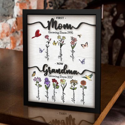 First Mom Now Grandma Personalized Grandma's Garden Wooden Sign For Mother's Day Gift