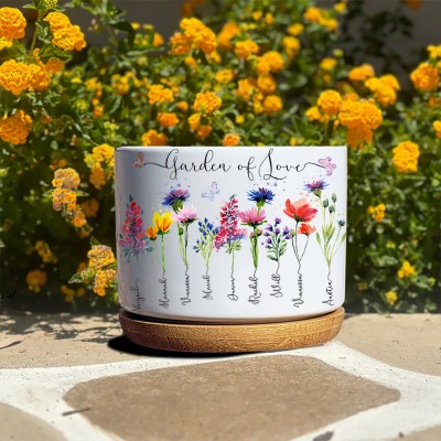 Personalized Grandma's Garden Birth Flower Pot With Grandkids Name For Mother's Day Gift Ideas