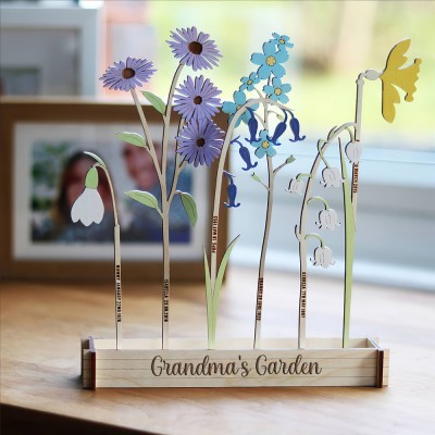Personalized Grandma's Garden Birth Flower Wood Sign For Mother's Day Gift