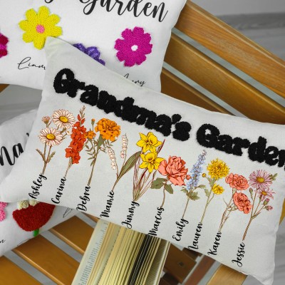 Personalized Grandma's Garden Birth Flower Punch Needle Pillow With Names For Mom Grandma Mother's Day Gift
