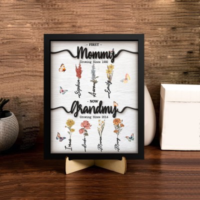 First Mom Now Grandma Birth Flower Sign Personalized Mother's Day Gift Ideas