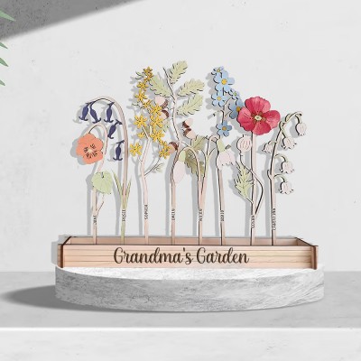 Personalized Grandma's Garden Birth Flower Wood Sign For Mother's Day Gift