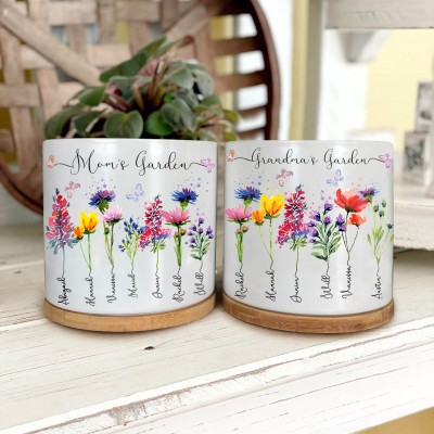 Personalized Birth Flower Pot With Kids Name For Mother's Day Gift
