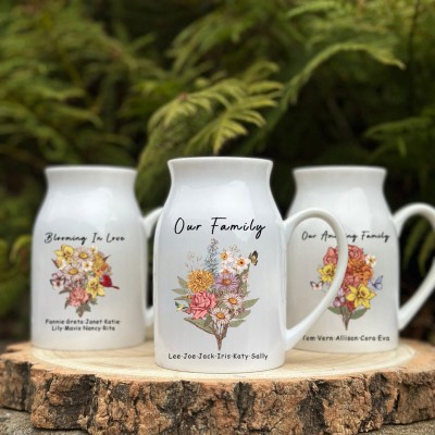 Personalized Birth Flower Bouquet Vase For Mother's Day Mom Grandma Gift Ideas