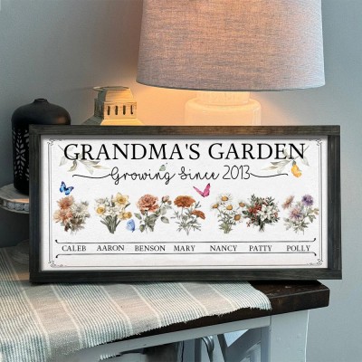 Personalized Grandma's Garden Framed Birth Month Flowers Sign With Grandchildren Name For Mom Grandma Mother's Day Gift
