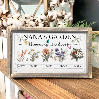 Personalized Nana's Garden Framed Birth Month Flowers Sign With Grandchildren Name For Mom Grandma Mother's Day Gift