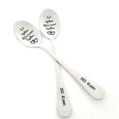 To A Lifetime of Ice Cream Together Spoon Set - Anniversary Gift for Couples - Connected Hearts Spoons/Wedding Gifts under 50 -  Valentine's Day Gift