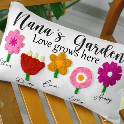 Personalized Nana's Garden Birth Flower Punch Needle Pillow With Names For Mom Grandma Mother's Day Gift