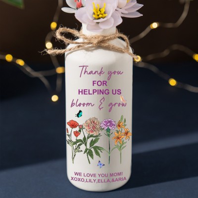 Custom Birth Flower Vase For Mom Grandma Mother's Day Gift