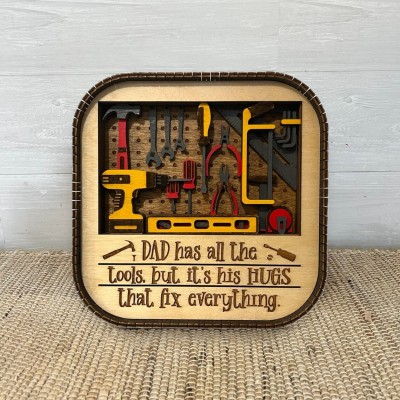Custom Father's Day Wooden Home Sign Decor Shelf Display Dad-Grandpa-Papa has all the tools