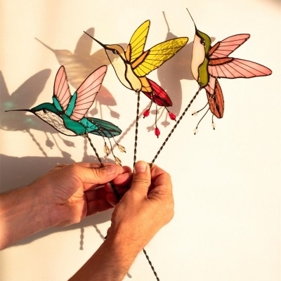 Stained Glass Hummingbird Plant Stakes For Mom Grandma Christmas Gift