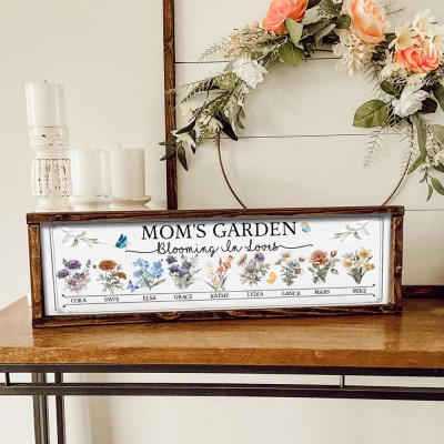 Personalized Mom's Garden Framed Birth Month Flowers Sign With Kids Name For Mother's Day Gift