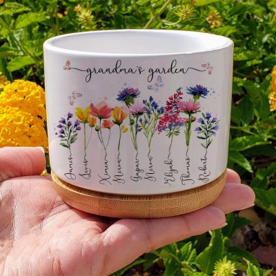 Personalized Grandma's Garden Birth Flower Pot With Grandkids Name For Mother's Day