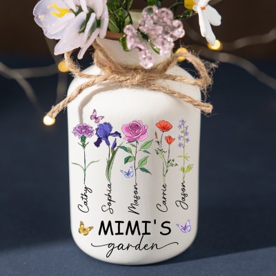 Custom Mimi's Garden Birth Month Flower Vase With Kids Name For Mother's Day Gift