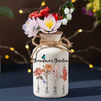Personalized Grandma's Garden Birth Flower Vase With Names For Mom Grandma Mother's Day Gift
